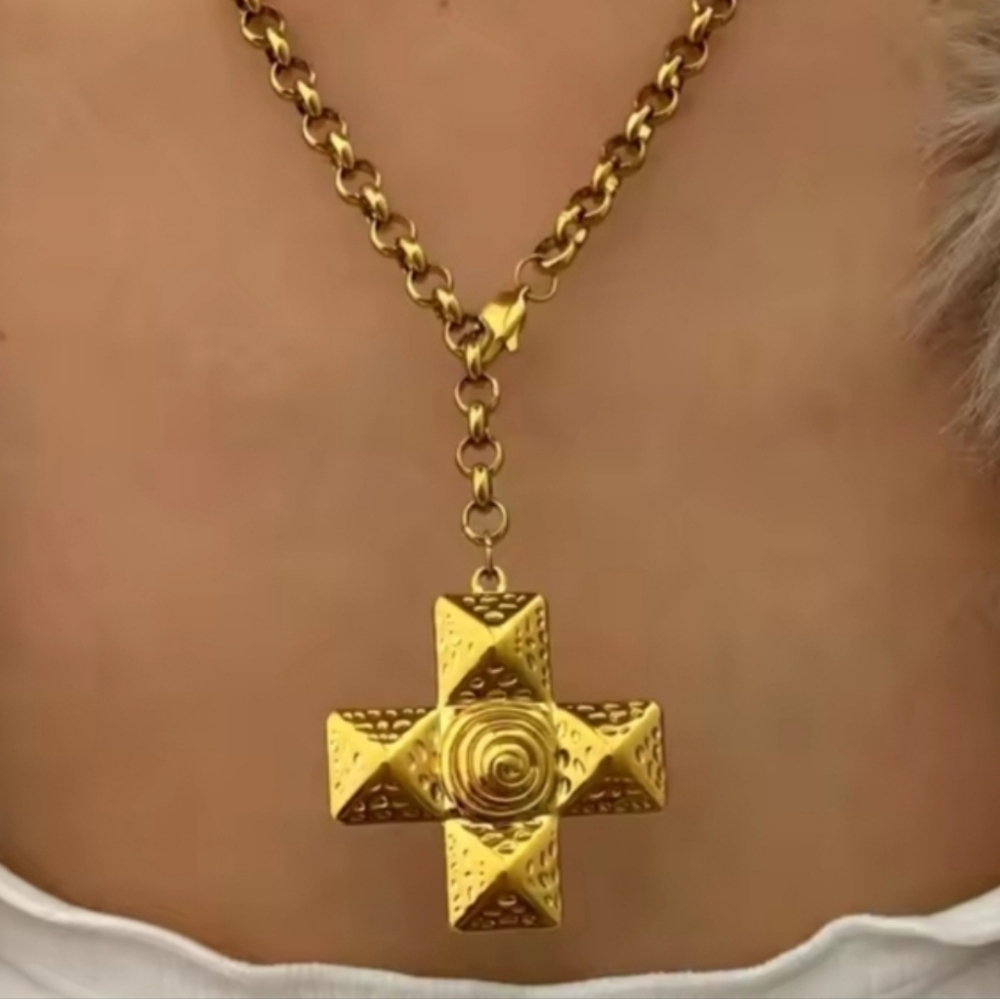 New 12th Tribe 18k Gold Cross Necklace with Textured Pendant